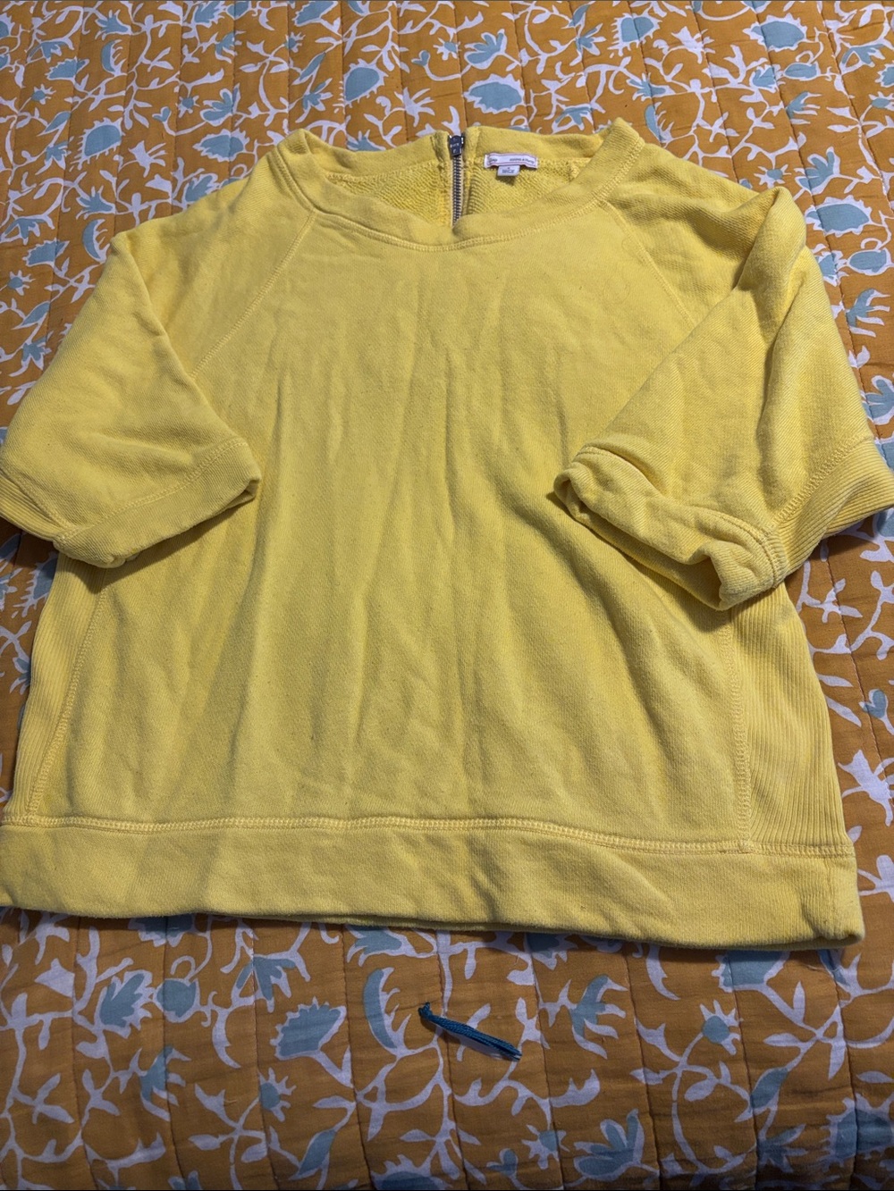 Gap Yellow Short Sleeve Knit Top Zip Comfy
